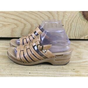 Dansko Sandals Womens 8.5 Marion Brown Leather Wooden Heel Buckle 39 Shoes